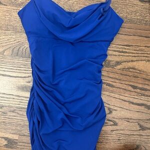 Emerald Sundae Blue Ruched One Shoulder Bodycon Dress